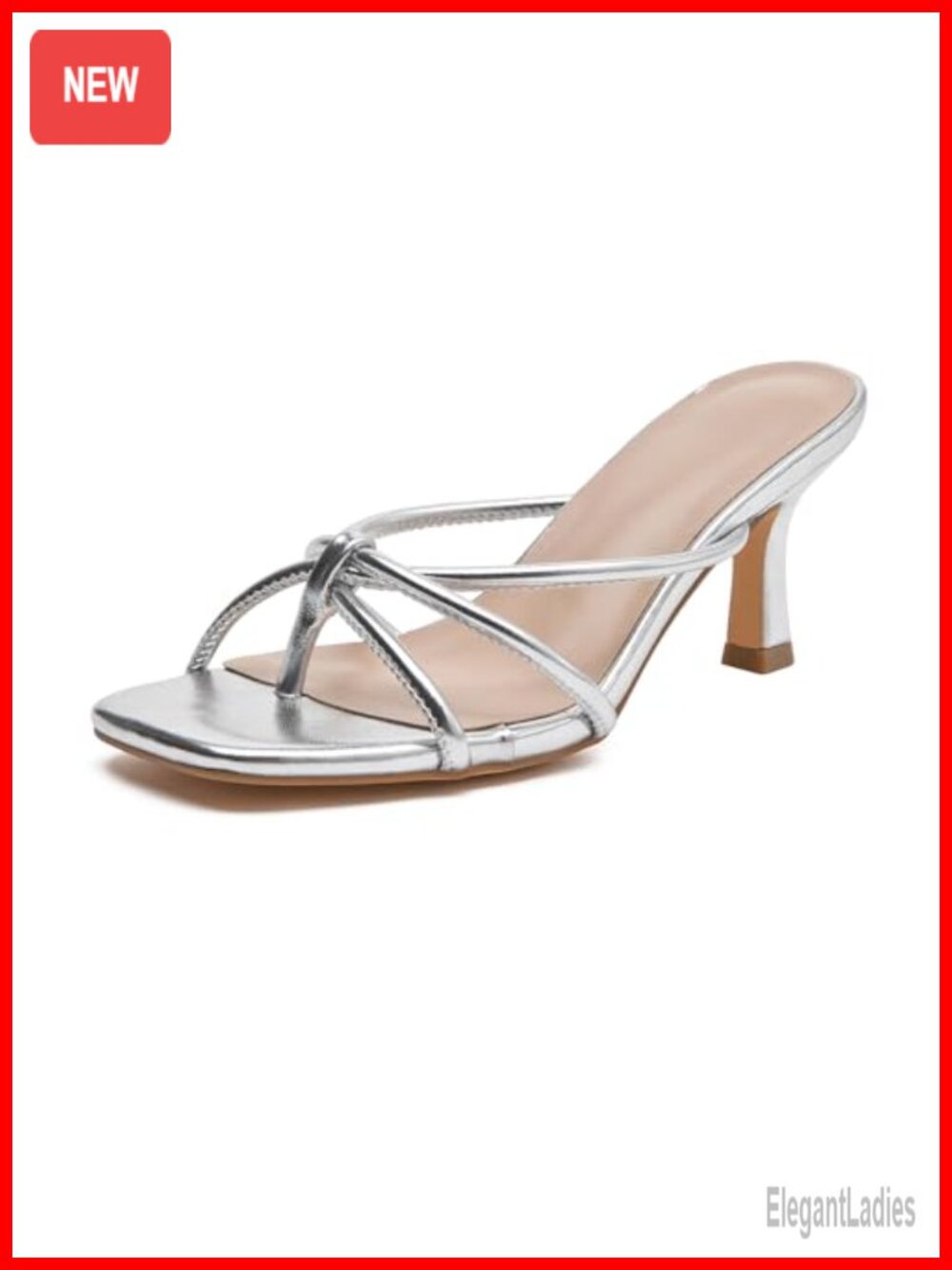 Kitten Heels Women Strappy Thong Square Open Toe Slip On Dressy Sandals